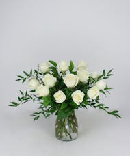 One Dozen White Roses Arranged