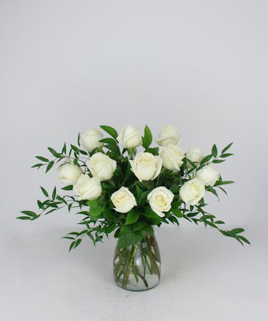 One Dozen White Roses Arranged