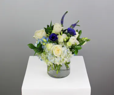 Blue Moon is a serene and enchanting floral arrangement that captures the calm beauty of a moonlit night.