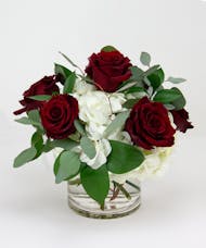 Half Dozen Roses with White Hydrangea